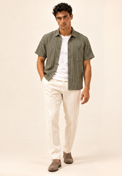 East India Company - Men’s Short-Sleeve Slub Stripe Shirt