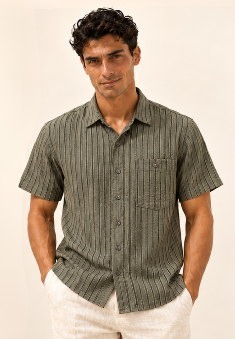 East India Company - Men’s Short-Sleeve Slub Stripe Shirt