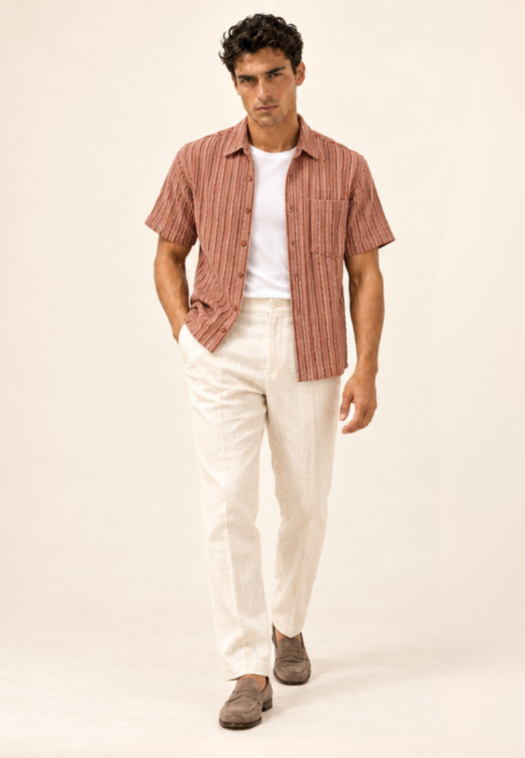 East India Company - Men’s Short-Sleeve Slub Stripe Shirt
