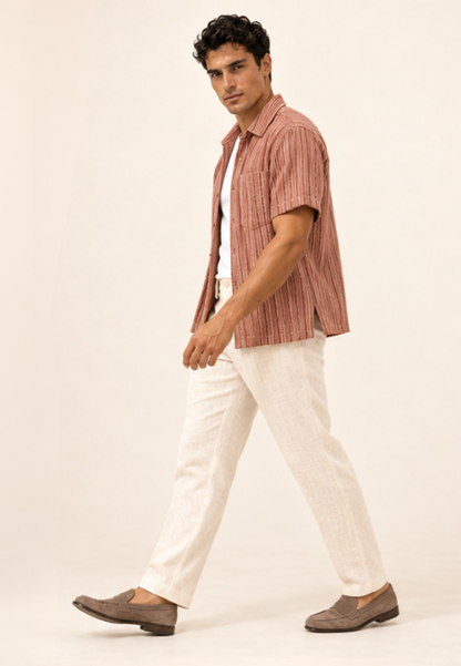 East India Company - Men’s Short-Sleeve Slub Stripe Shirt