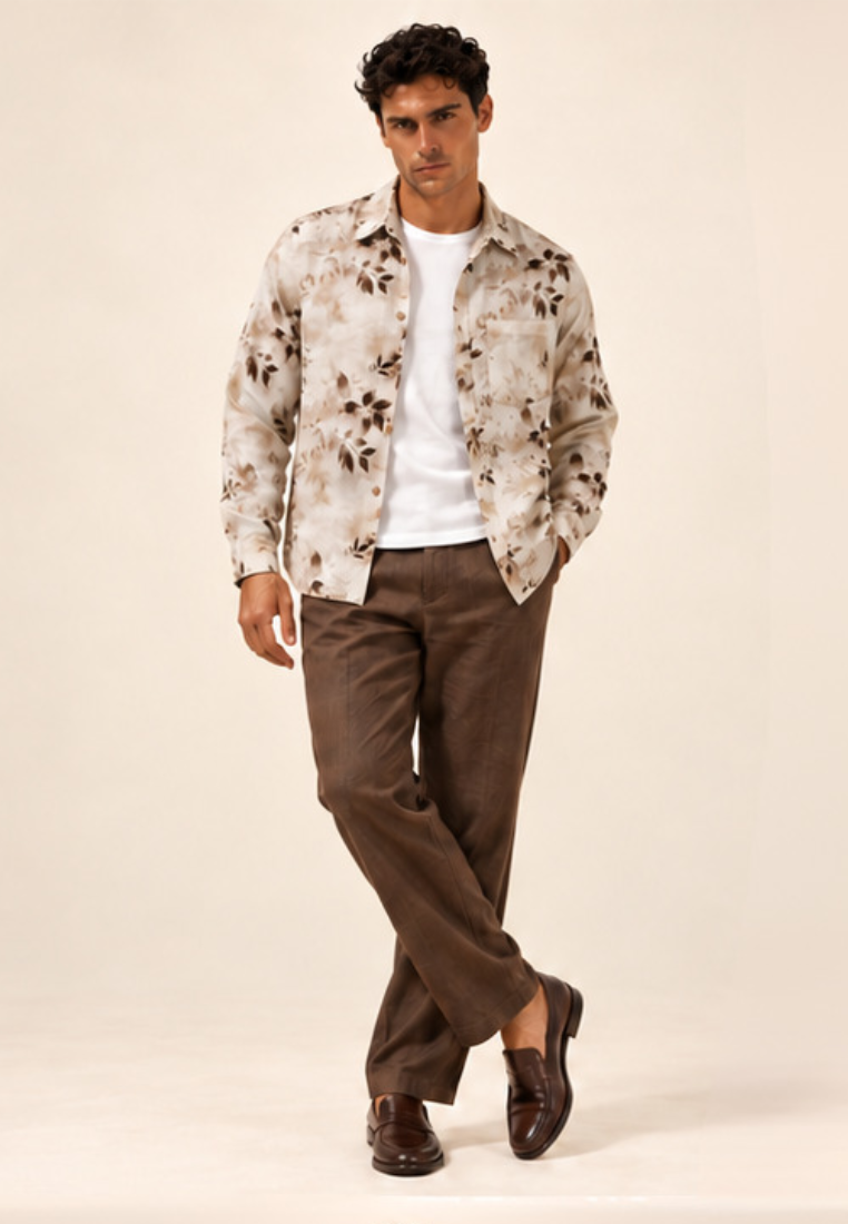 East India Company - Men's Long Sleeve Botanical Leaf Print Shirt