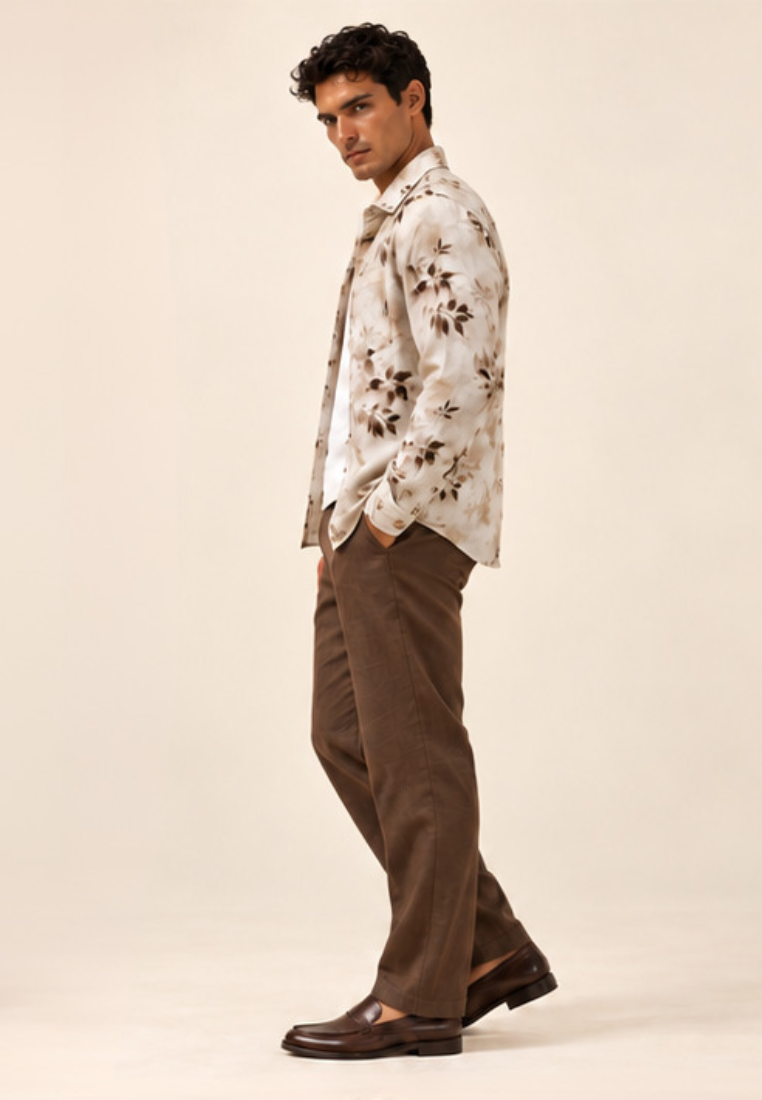 East India Company - Men's Long Sleeve Botanical Leaf Print Shirt