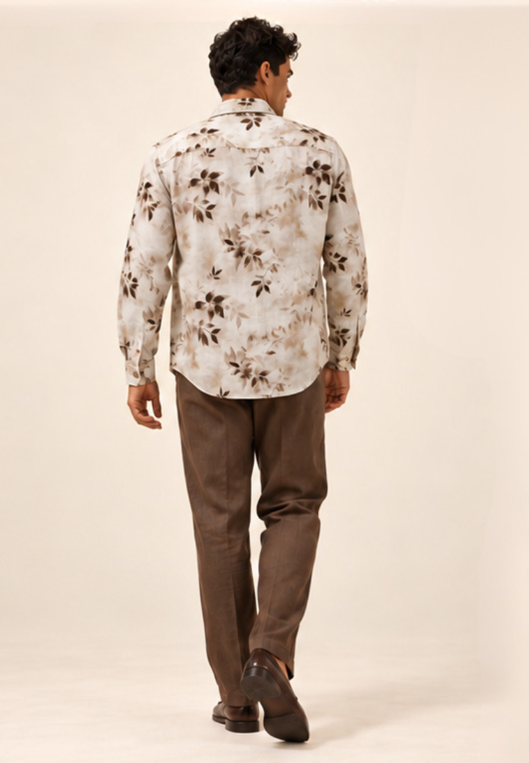East India Company - Men's Long Sleeve Botanical Leaf Print Shirt