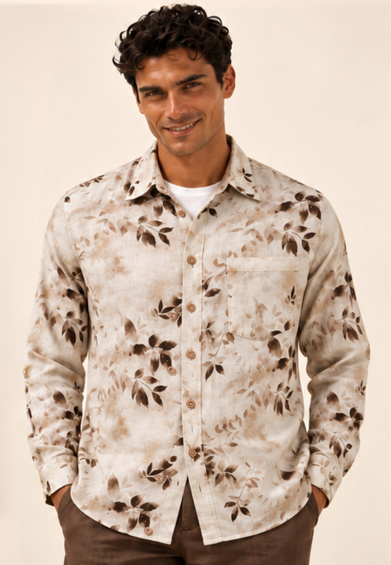 East India Company - Men's Long Sleeve Botanical Leaf Print Shirt