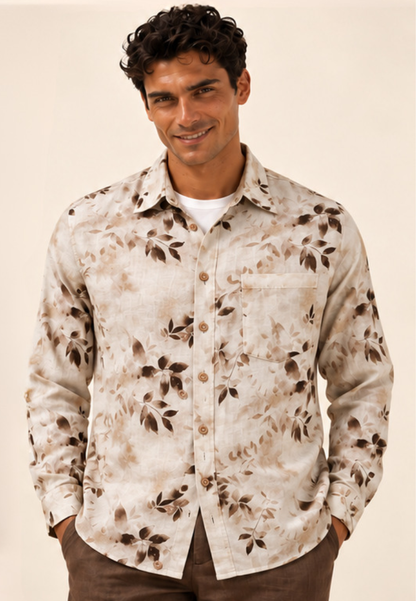 East India Company - Men's Long Sleeve Botanical Leaf Print Shirt