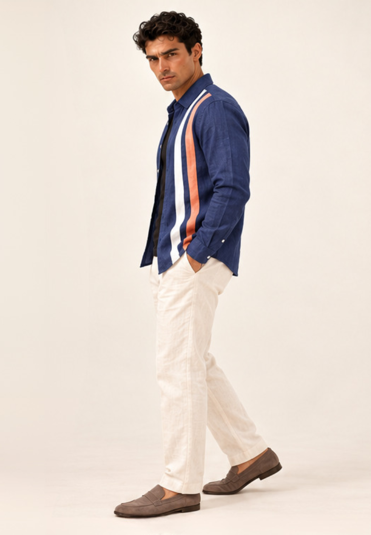 East India Company - Linen-Look Racing Stripe Shirt