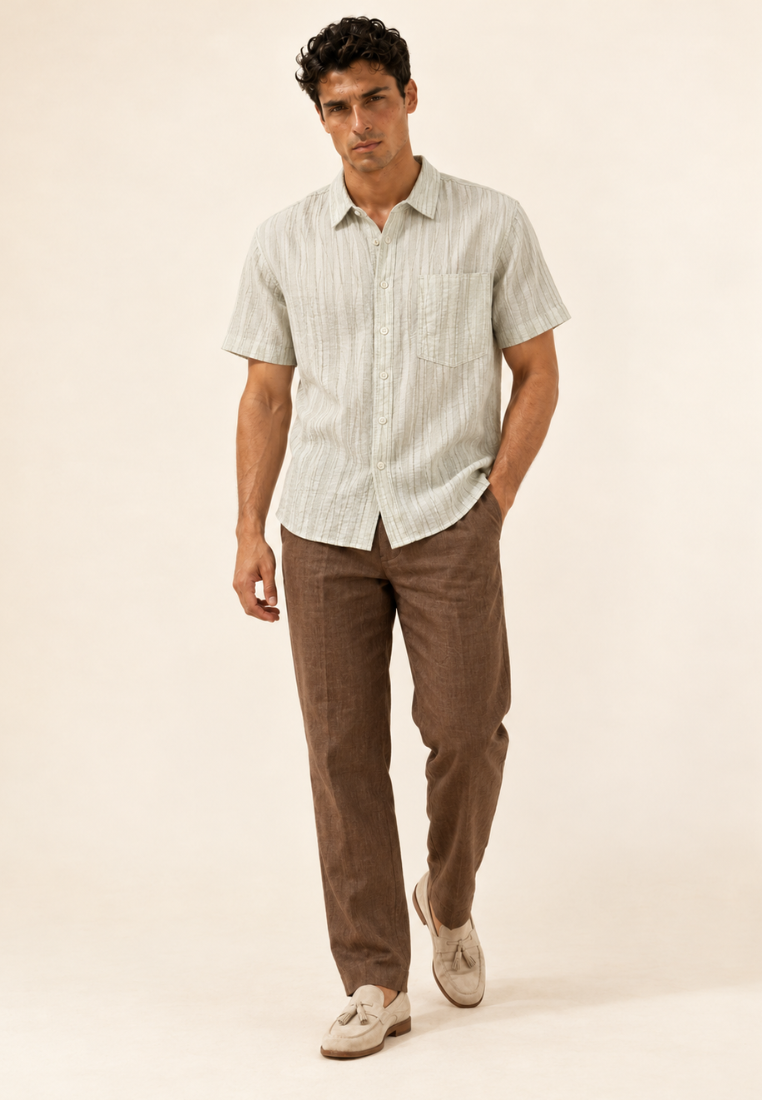 East India Company-Men’s Short-Sleeve Textured Crinkle Shirt