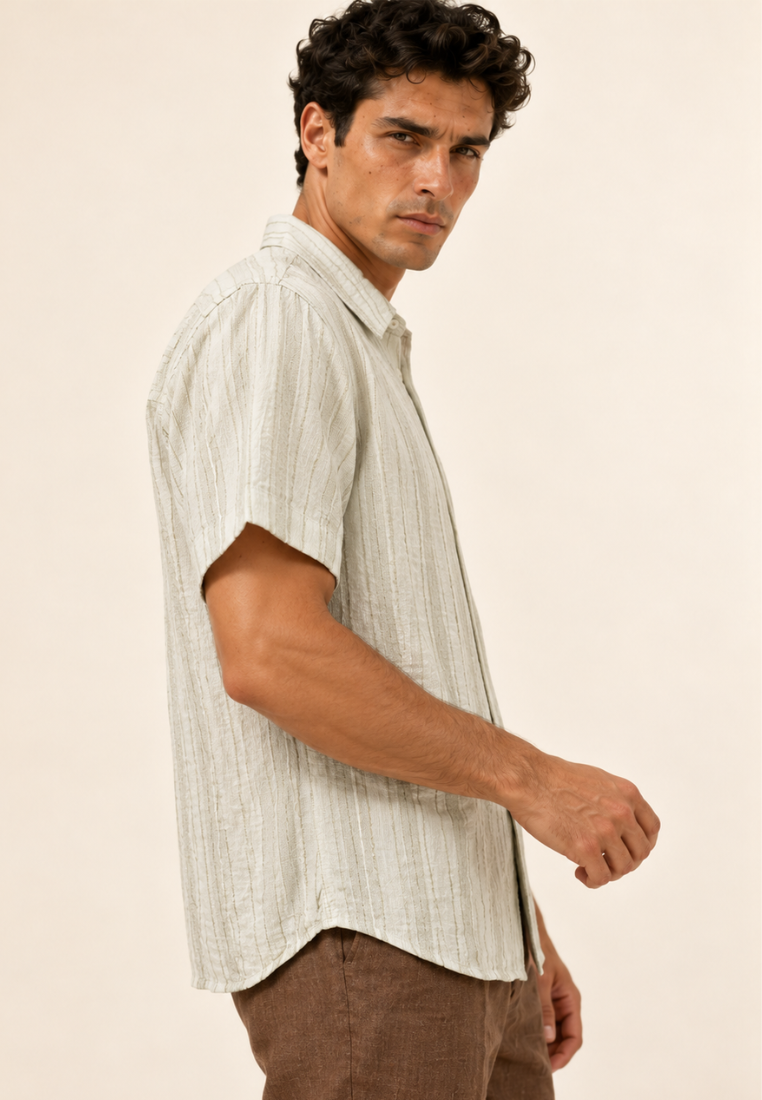 East India Company-Men’s Short-Sleeve Textured Crinkle Shirt