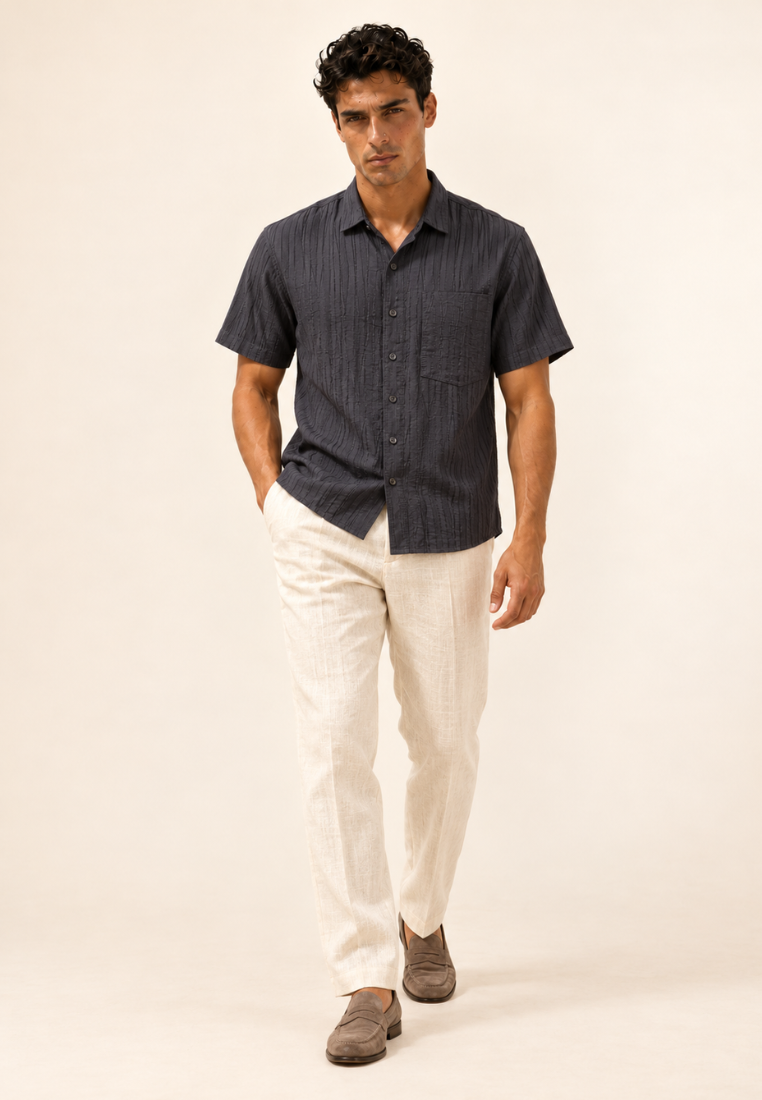 East India Company-Men’s Short-Sleeve Textured Crinkle Shirt