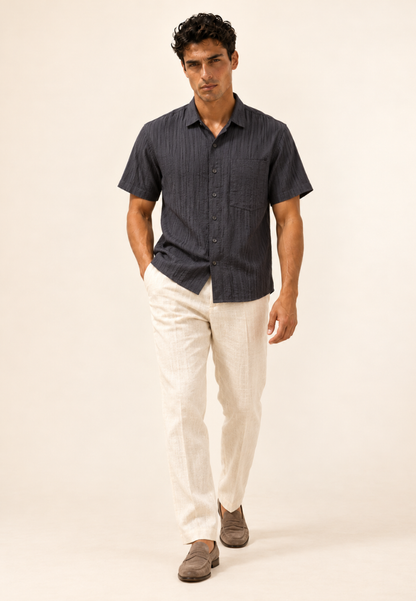 East India Company-Men’s Short-Sleeve Textured Crinkle Shirt