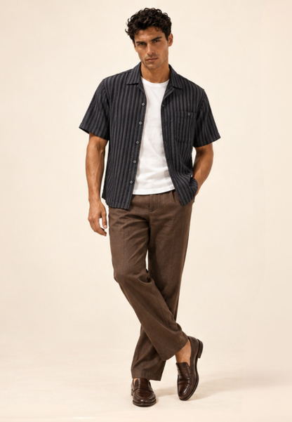 East India Company - Men’s Short-Sleeve Slub Stripe Shirt