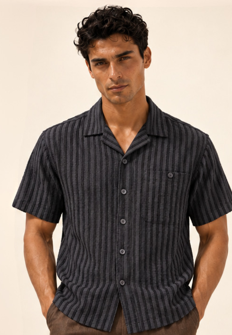 East India Company - Men’s Short-Sleeve Slub Stripe Shirt
