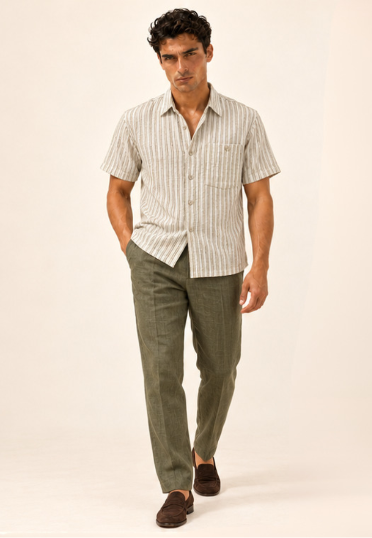 East India Company - Men’s Short-Sleeve Slub Stripe Shirt