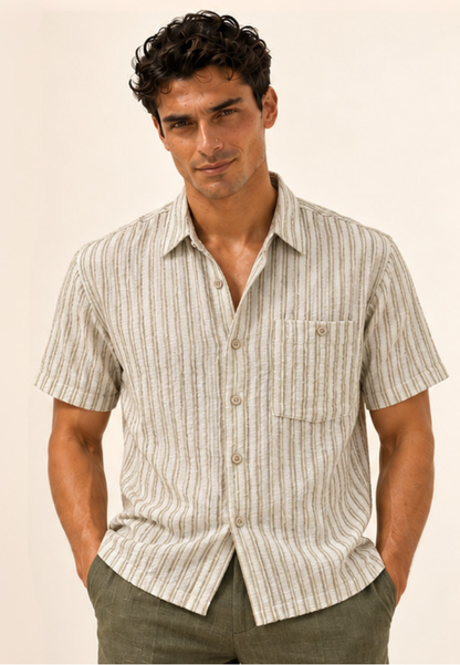East India Company - Men’s Short-Sleeve Slub Stripe Shirt