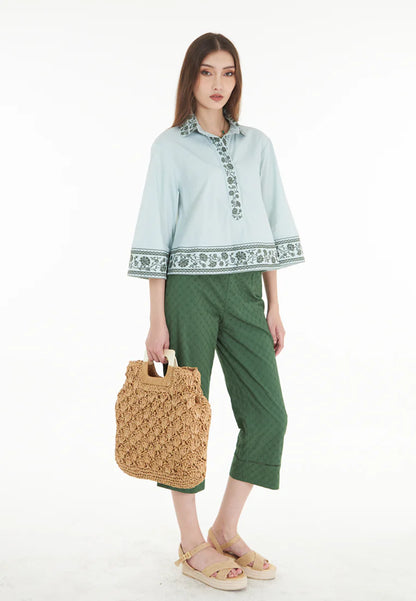 East India Company Adele - Embroidered Blouse - Mint