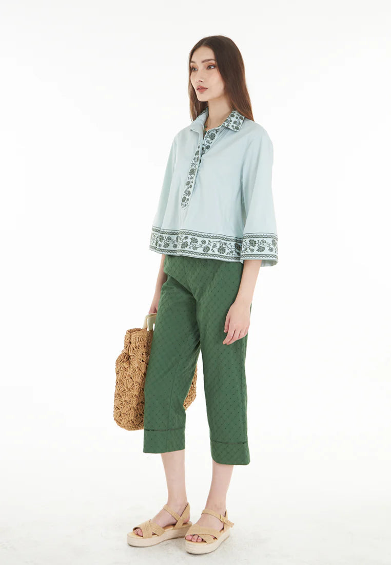 East India Company Adele - Embroidered Blouse - Mint