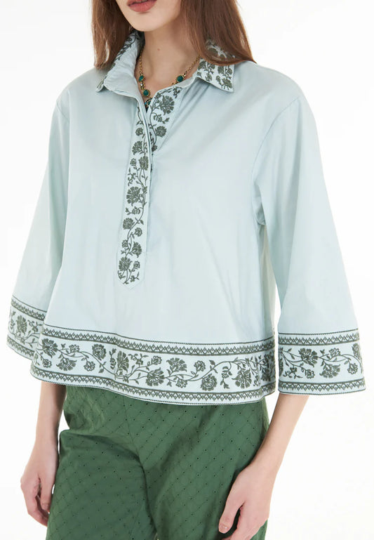 East India Company Adele - Embroidered Blouse - Mint