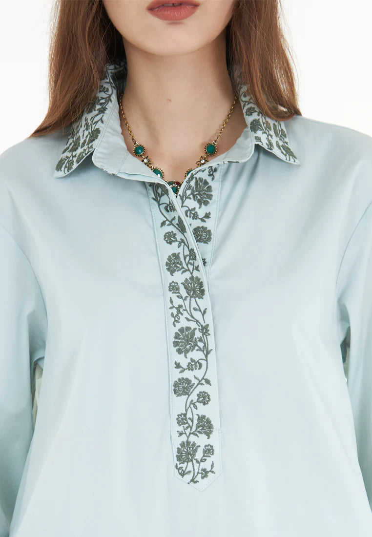East India Company Adele - Embroidered Blouse - Mint
