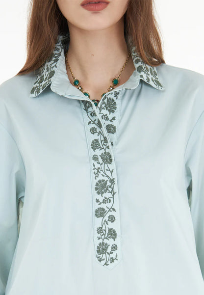 East India Company Adele - Embroidered Blouse - Mint