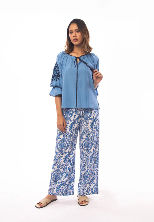 East India Company - Aditi Embroidered 3/4 Puff Sleeve Blouse