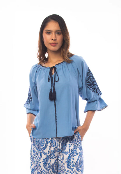 East India Company - Aditi Embroidered 3/4 Puff Sleeve Blouse