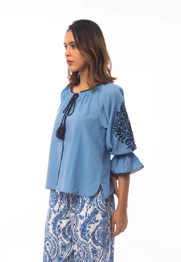 East India Company - Aditi Embroidered 3/4 Puff Sleeve Blouse