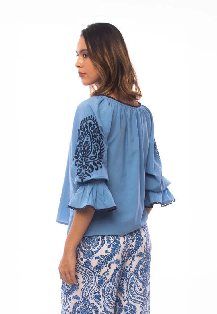 East India Company - Aditi Embroidered 3/4 Puff Sleeve Blouse