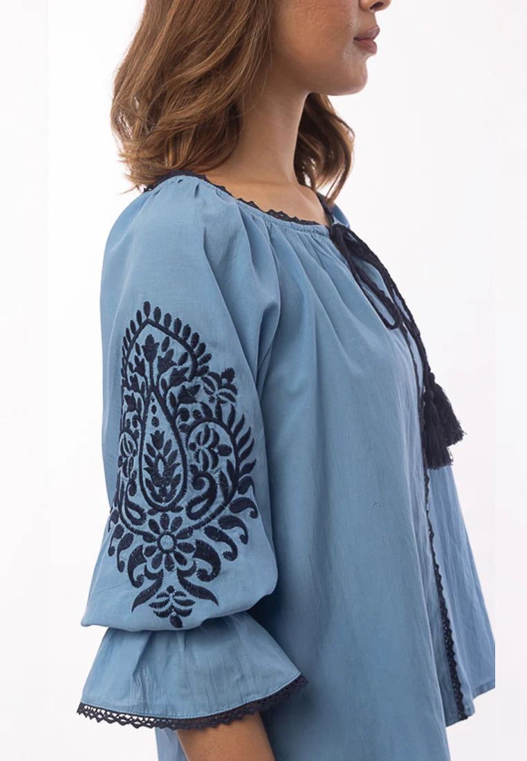 East India Company - Aditi Embroidered 3/4 Puff Sleeve Blouse