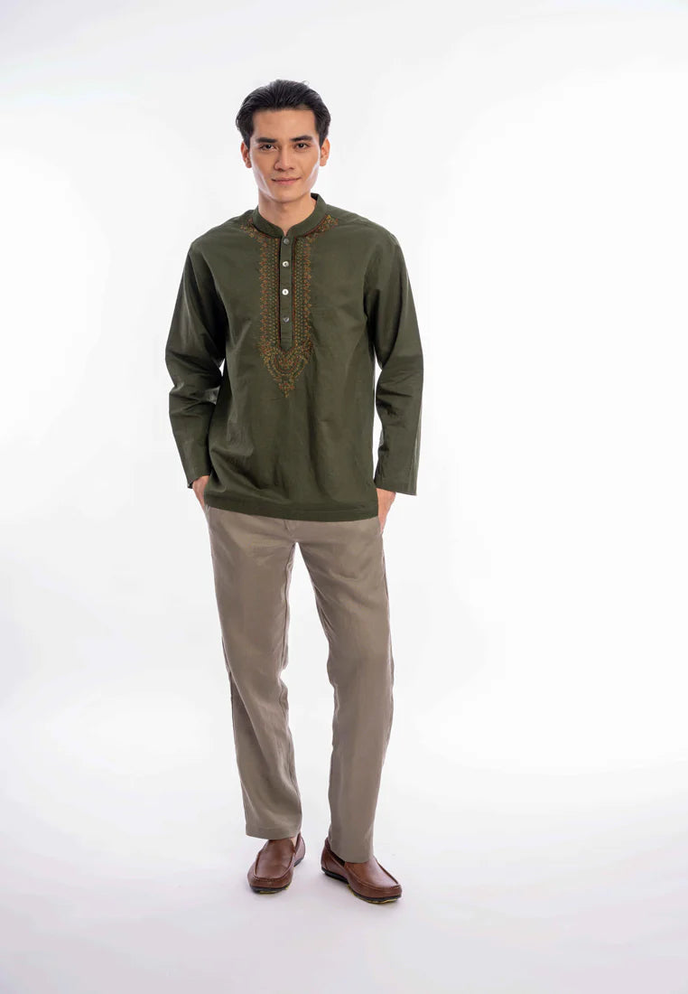 East India Company - Afif Men Regular Fit Short Sleeve Embroidered Shirt