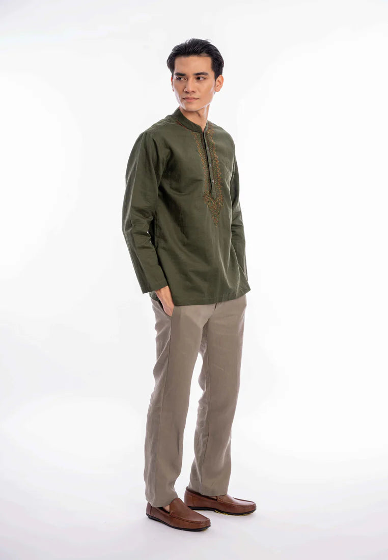 East India Company - Afif Men Regular Fit Short Sleeve Embroidered Shirt