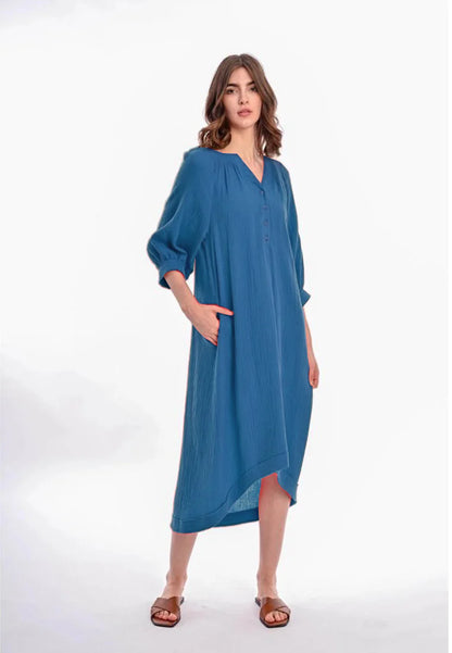 East India Company - Aeris 3/4 Sleeve Long Dress Blue