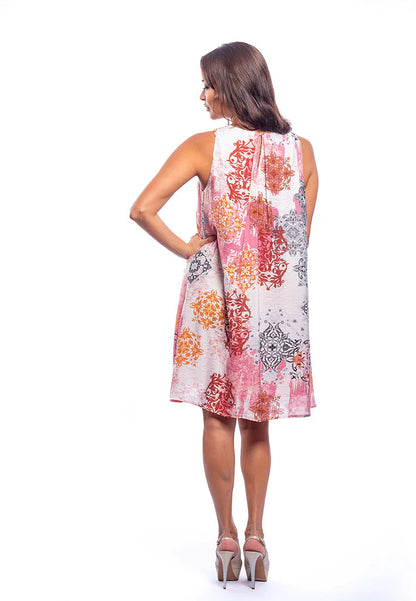 Amber - Elegance Printed Short Dress - Dusty Pink