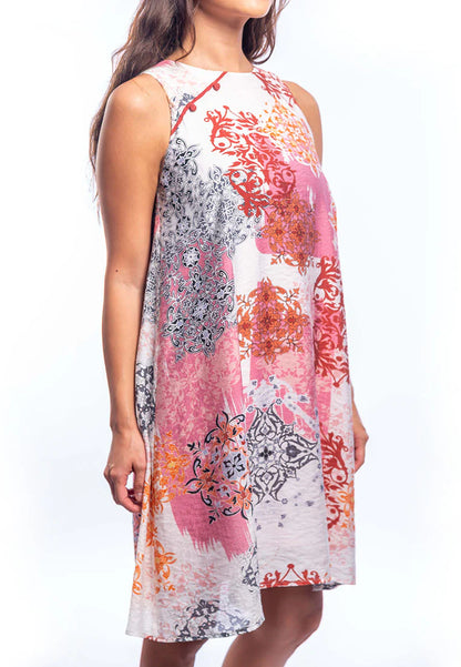 Amber - Elegance Printed Short Dress - Dusty Pink