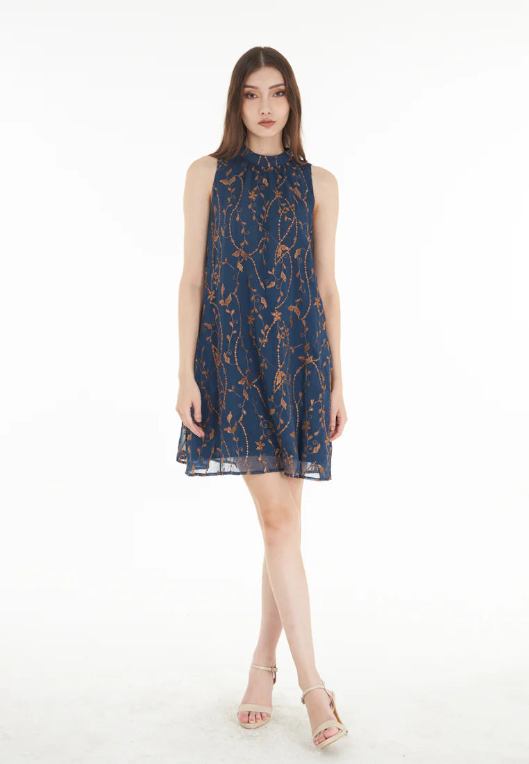 East India Company Amber - Embroidered Short Dress - Blue