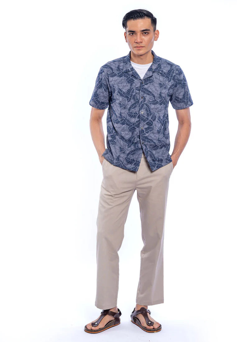 Anan S/Sleeve Knit Print Open Collar Tee