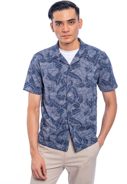 Anan S/Sleeve Knit Print Open Collar Tee