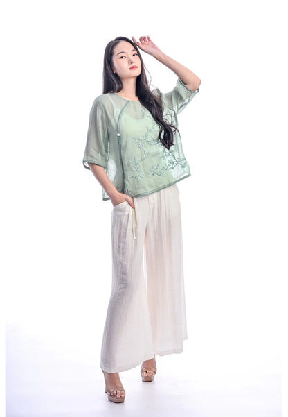 East India Company -Anisa, Embroidered Chinese Style half Sleeve Blouse