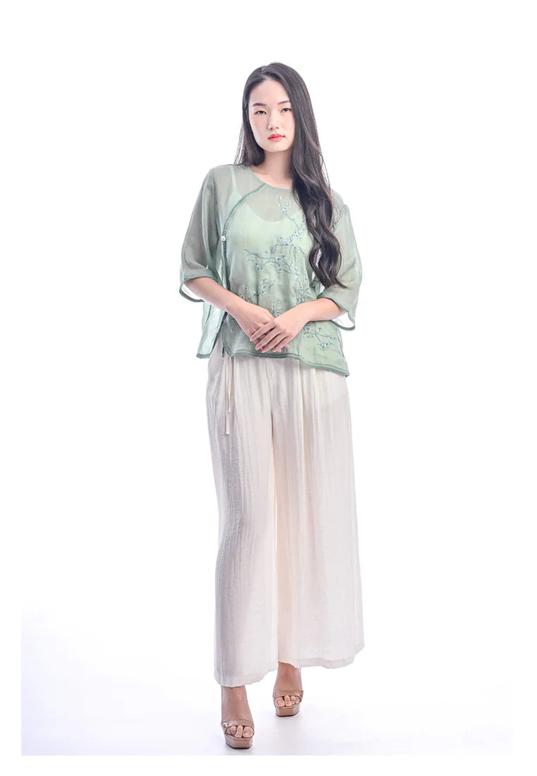 East India Company -Anisa, Embroidered Chinese Style half Sleeve Blouse