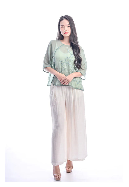 East India Company -Anisa, Embroidered Chinese Style half Sleeve Blouse