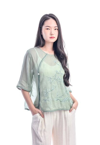 East India Company -Anisa, Embroidered Chinese Style half Sleeve Blouse