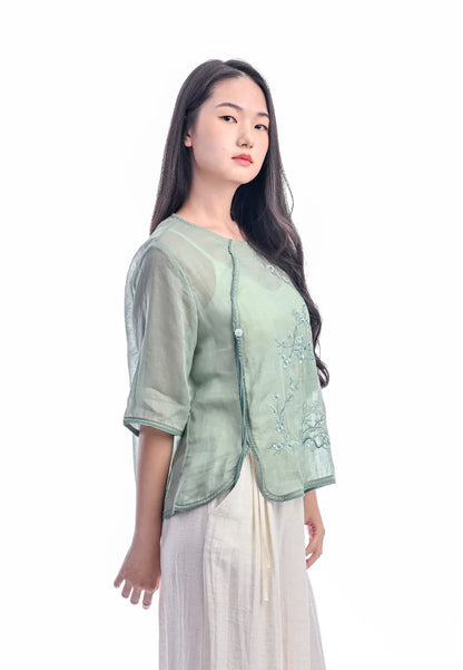 East India Company -Anisa, Embroidered Chinese Style half Sleeve Blouse