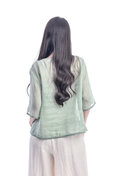 East India Company -Anisa, Embroidered Chinese Style half Sleeve Blouse