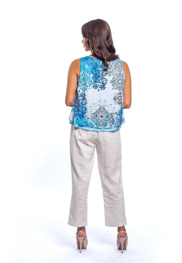 Anisa - Printed Sleeveless Blouse - Blue