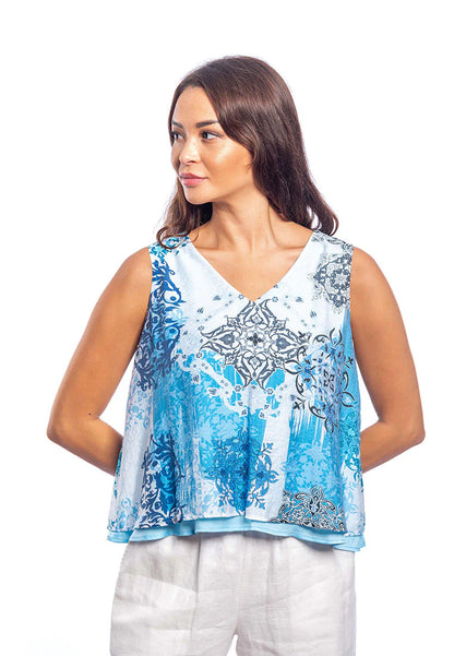 Anisa - Printed Sleeveless Blouse - Blue