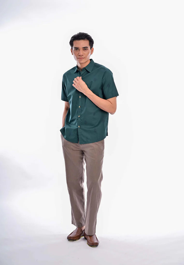 East India Company - Ashan Men Regular Fit Short Sleeve Printed Shirt Green