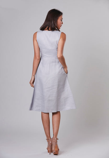 RYLEE - Dress V Neckline Linen with Embroidery