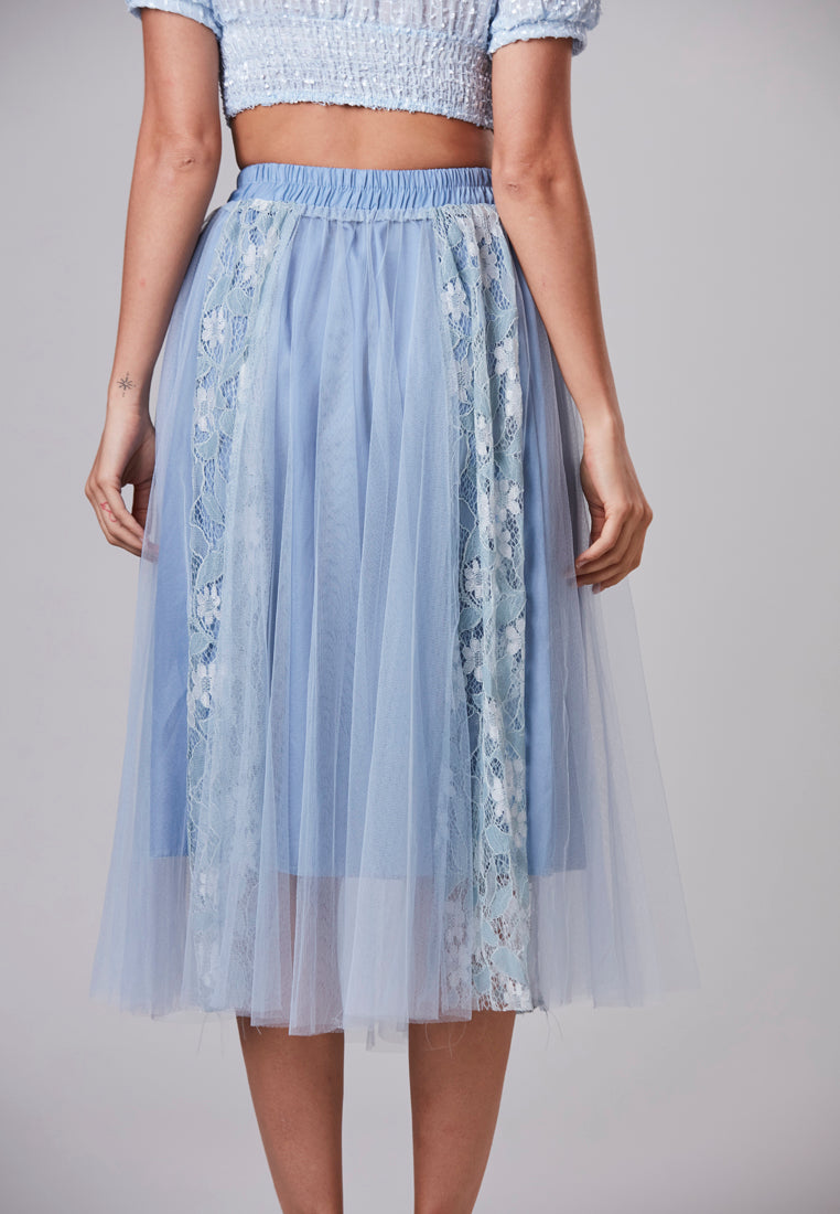 KHLOE - Midi Skirt in Rayon and Netting Lace