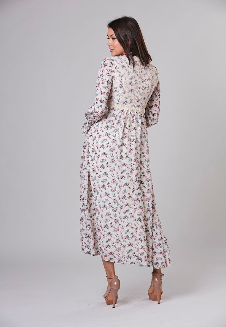 ALAIA - Maxi Dress Floral with Netting and Shimmering Crystals