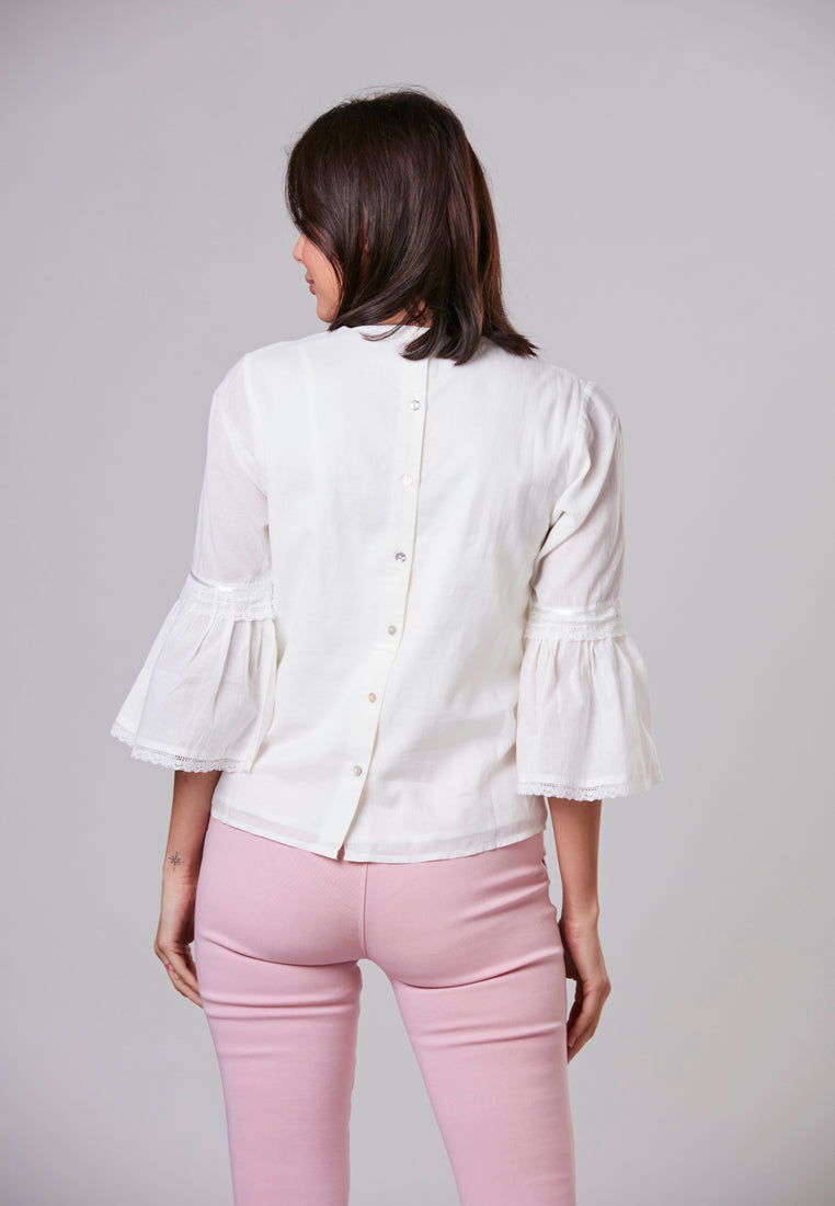 MELANIE -  Blouse with Embroidery and Lace Panels