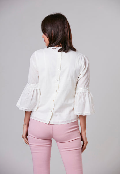 MELANIE -  Blouse with Embroidery and Lace Panels